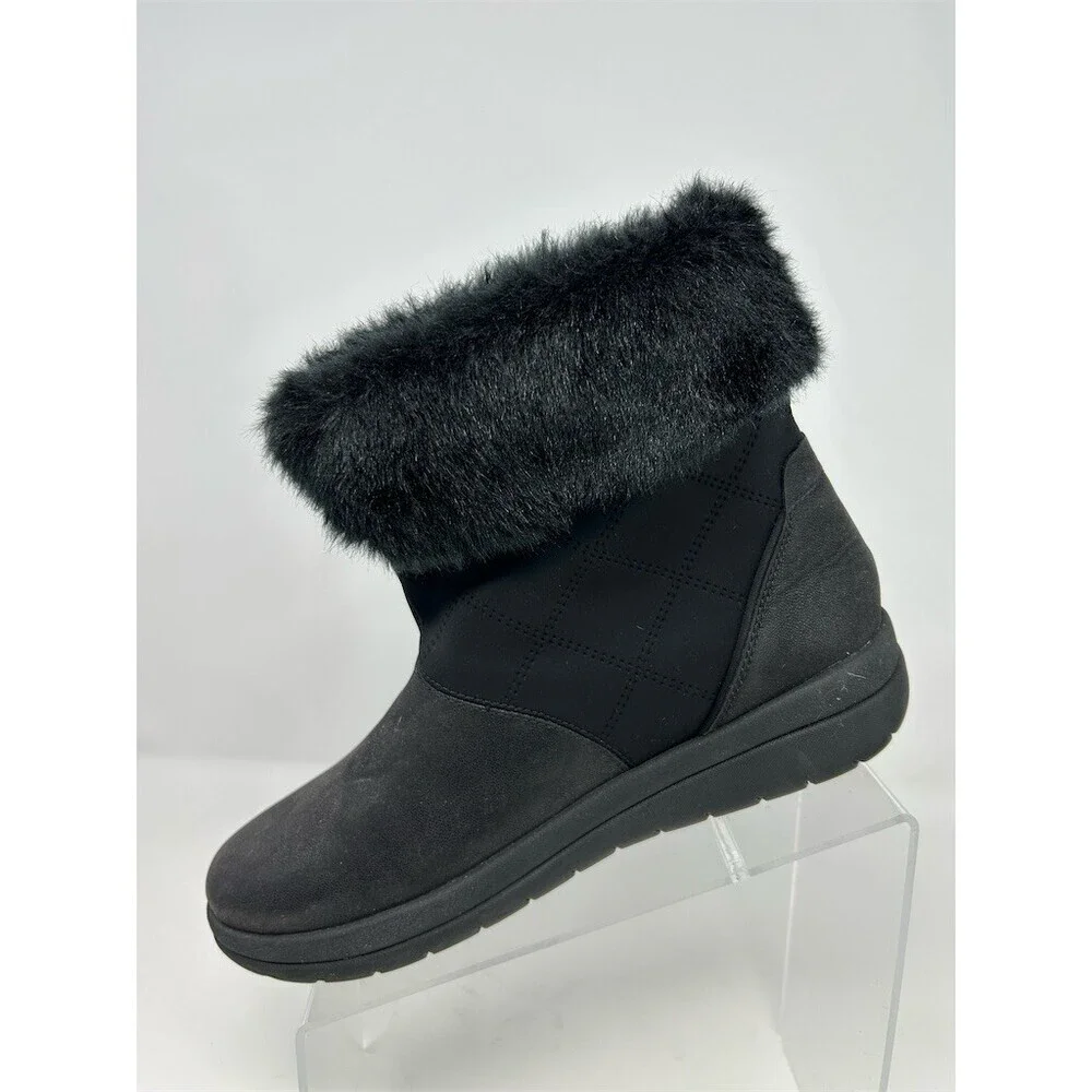 Clarks Cloudsteppers Cabrini Reef Black Faux Fur Cuff Ankle Booties Size 9